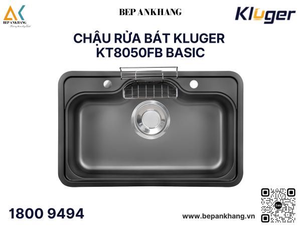 Chậu rửa bát 1 hố Kluger KT8050FB Basic - Inox POSCO 304 - LINEN dập nổi chống xước